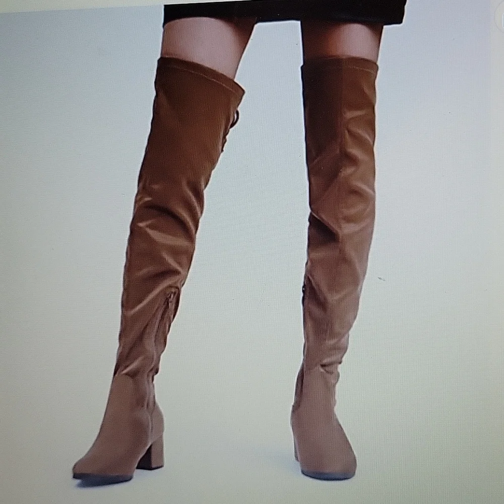 Dream Pairs Laurence brown suede over the knee boots chunky heel stretch 7 NEW…